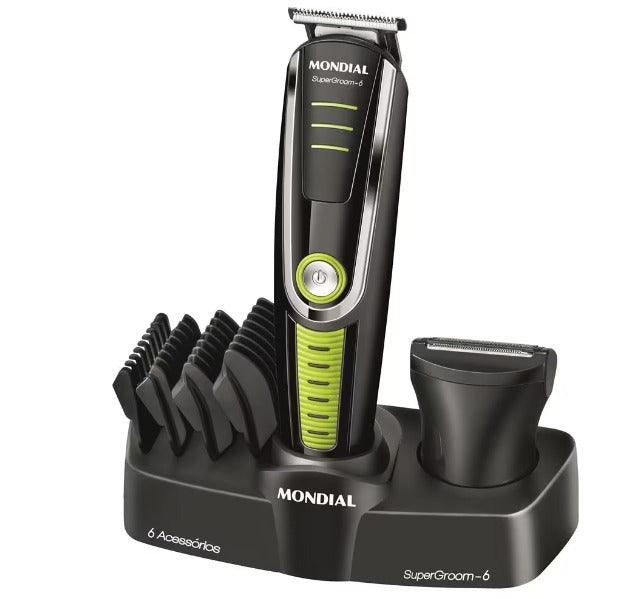 Aparador de Pelos Mondial Super Groom 6 em 1 BG-04 Sem Fio Preto/Verde - Bivolt