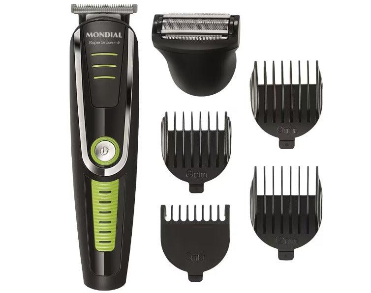 Aparador de Pelos Mondial Super Groom 6 em 1 BG-04 Sem Fio Preto/Verde - Bivolt