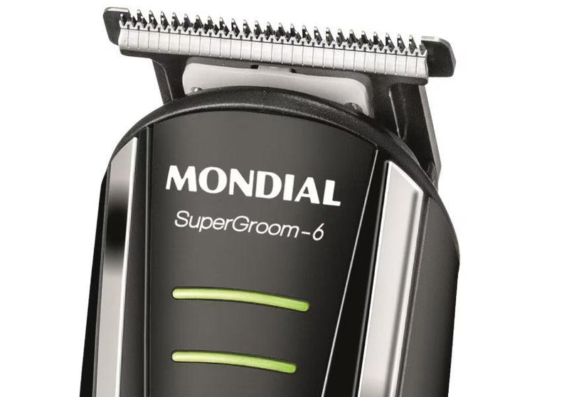 Aparador de Pelos Mondial Super Groom 6 em 1 BG-04 Sem Fio Preto/Verde - Bivolt
