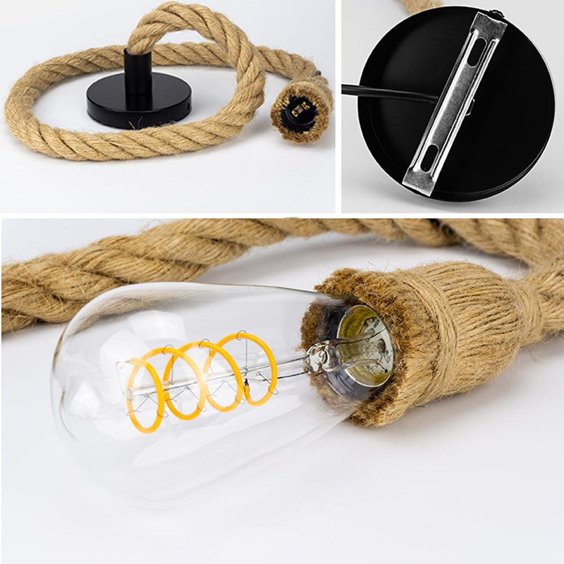 Luminária Corda de Cânhamo Rústico Retrô Estilo Country Teto LED