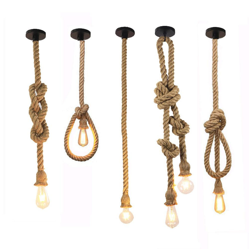 Luminária Corda de Cânhamo Rústico Retrô Estilo Country Teto LED