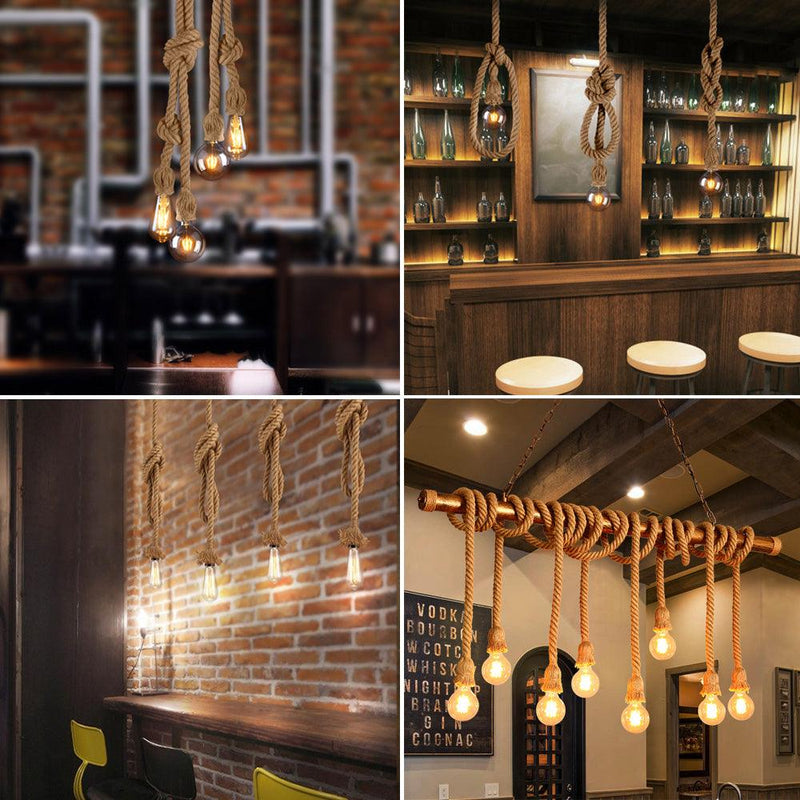 Luminária Corda de Cânhamo Rústico Retrô Estilo Country Teto LED